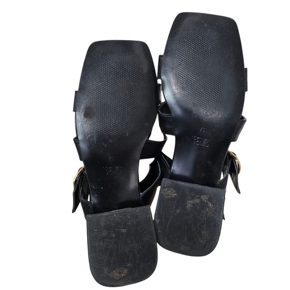 ZARA Black Gladiator Strappy Block Heel Sandals‎ Women Size 37 - Picture 4 of 6
